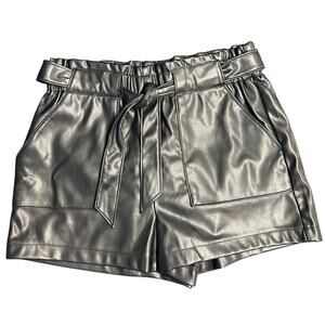 CI Sono Black Faux Leather Belted High Rise Edgy Goth Waxed Shorts Size L